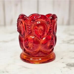 Vintage L.E. Smith Handmade Amberina Moon & Stars Toothpick Holder 2"